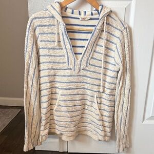 Faherty Striped Cream and Blue sweatshirt
